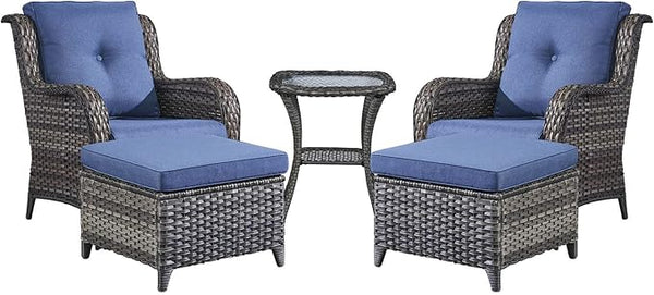 Rilyson Wicker Patio Furniture Set - 5 Piece Rattan Outdoor Sectional Conversation Sets with 2 Chairs - Photo 1