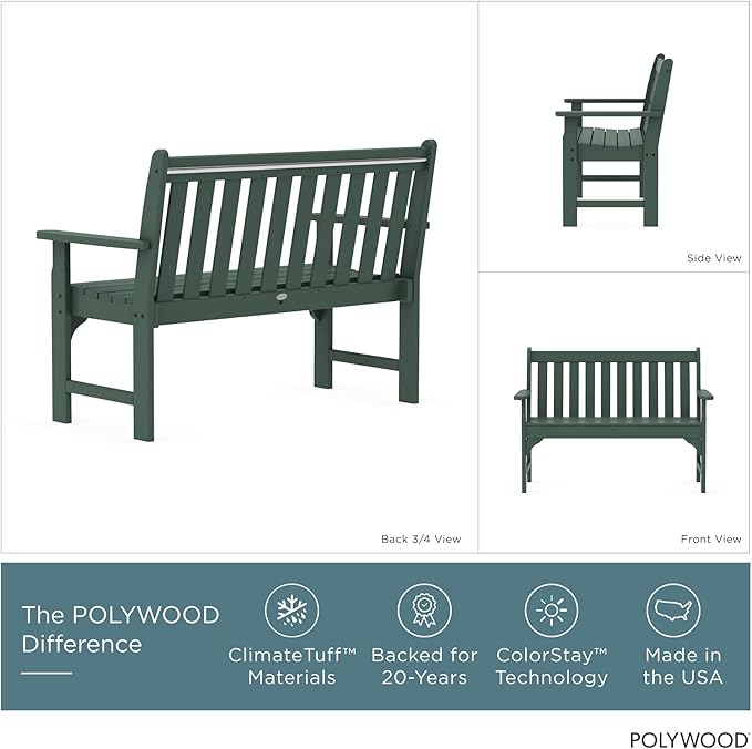 POLYWOOD Vineyard 48" Outdoor Patio Bench, Green - Photo 4
