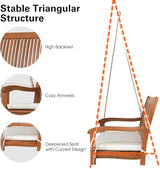 Tangkula 2 Person Hanging Porch Swing, Outdoor Bench Swing with Hanging Ropes, High Back, Cozy Armrests - Photo 7