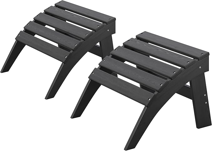 Adirondack Ottoman Set of 2, HDPE Plastic Outdoor Foot Rest Stool for Patio Chair Backyard Porch Pool Deck Garden, All Weather Resistant Lightweight Portable Comfort(Black)