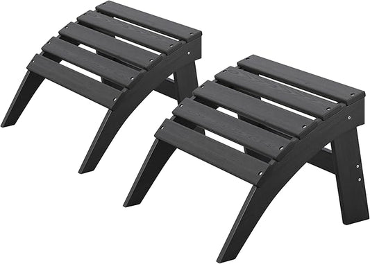 Adirondack Ottoman Set of 2, HDPE Plastic Outdoor Foot Rest Stool for Patio Chair Backyard Porch Pool Deck Garden, All Weather Resistant Lightweight Portable Comfort(Black)