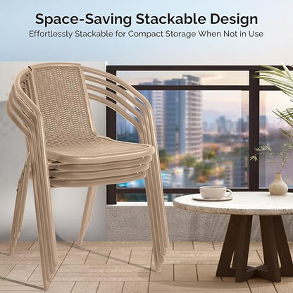 VINGLI Plastic Stackable Patio Chairs, Set of 4, Champagne