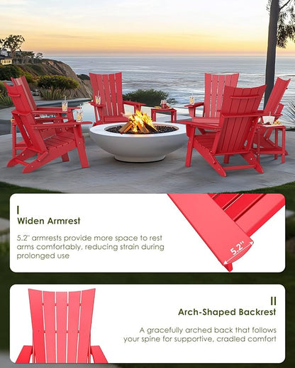 GREENVINES Folding-Adirondack-Chairs-Set-of-4 | HDPE Plastic | Arch Series | Fire Pit Chair | All Weather | for Outdoor Patio Deck Backyard Poolside | Red