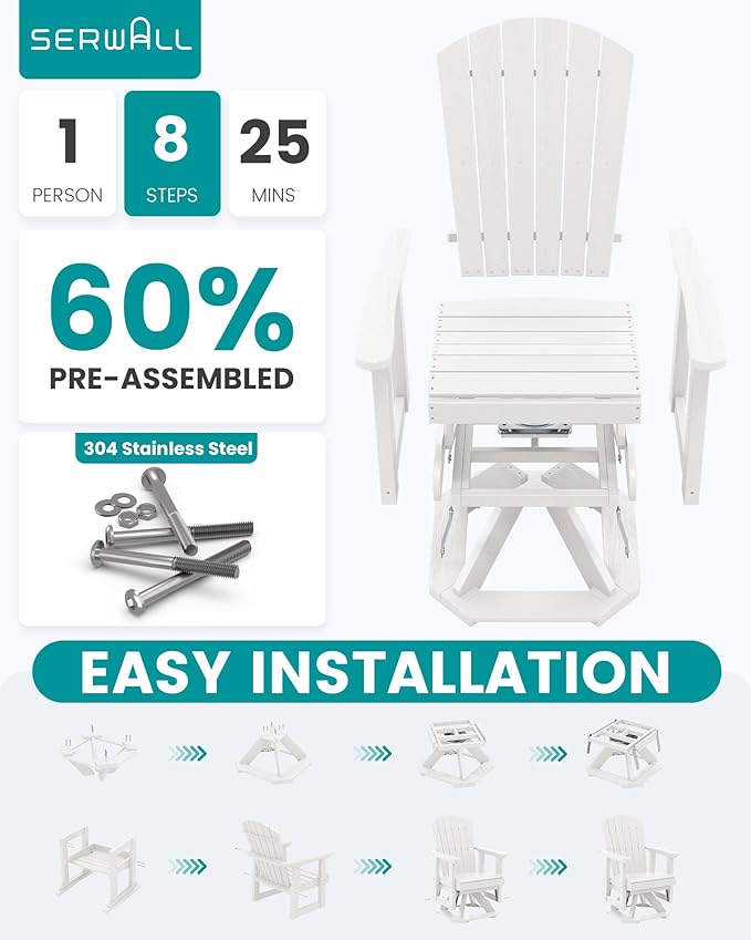 SERWALL Adirondack Swivel Glider Chair, HDPE Glider for Outdoor, All-Weather Glider Chair for Porch, Balcony - Photo 8