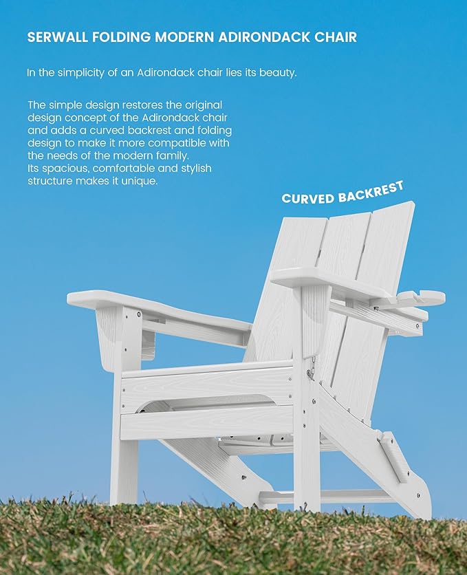 SERWALL Modern Folding Adirondack Chair Set of 8, All Weather Resistant Outdoor Adirondack Chair with Cup Holders - Photo 8
