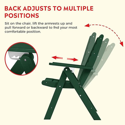 Costaelm Outdoor Adjustable Highback Folding Patio Dining Chair, HDPE Armrest Poly Lumber Restaurant Bistro Dining Chair for Outside Porch Backyard Garden, Dark Green