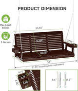 Real Relax Front Porch Swing, Wooden Upgraded 3 Person Seat Bench Swing Hanging Chair with Cup Holders - Photo 3