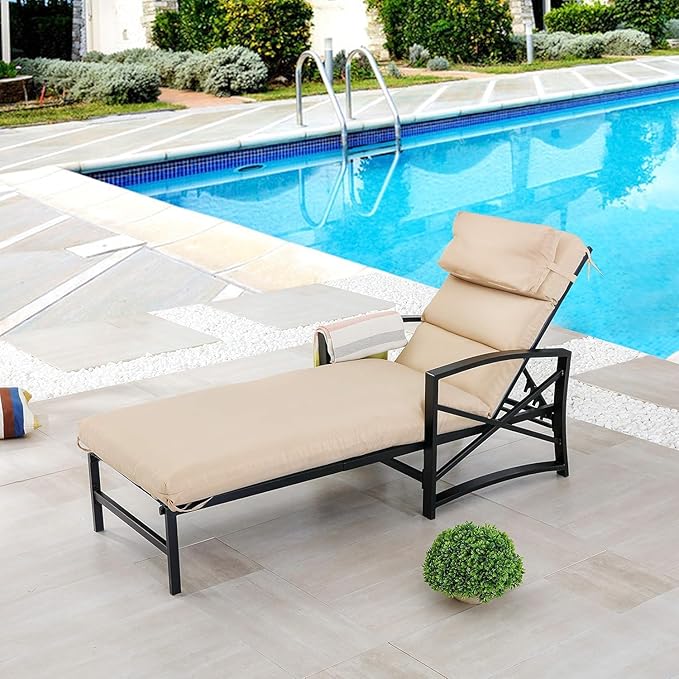 LOKATSE HOME Patio Chaise Lounge Chair Outdoor Furniture Reclining Adjustable with Cushion and Soft Pillow for Pool - Photo 7