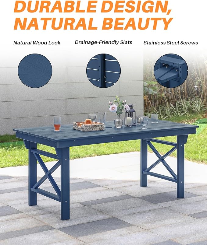 HDPE Outdoor Dining Table, 66.9” Rectangle Patio Dining Table for 6 - Photo 8