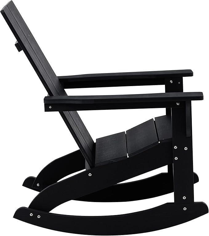 Flash Furniture Set of 4 Finn Modern Commercial Grade Adirondack Rocking Chairs - All-Weather Black Poly Resin Wood - Photo 7