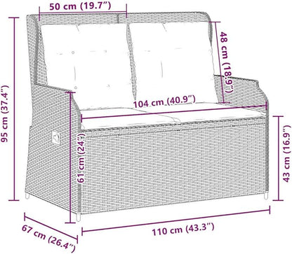 Reclining Garden Bench Gray Poly Rattan Outdoor Seating for Patio Balcony Porch 40.9 Inch Modern Loveseat with Adjustable Backrest Weather-Resistant for Living Room Garden and Sunroom