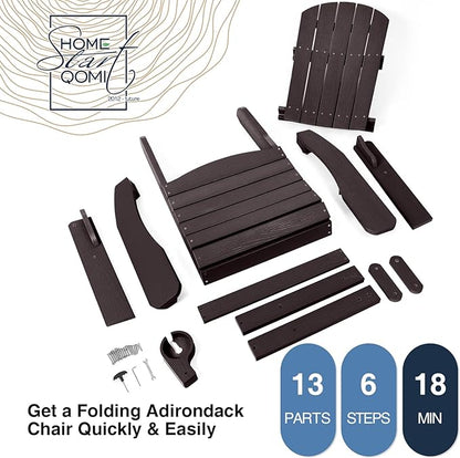 Folding Adirondack Chair, All Weather Resistant Plastic Chair with Cup Holder, Fold or Unfold Easily in 1 Second, Outdoor Chairs for Patio, Garden, Backyard Deck, Lawn Fire Pit(Brown)