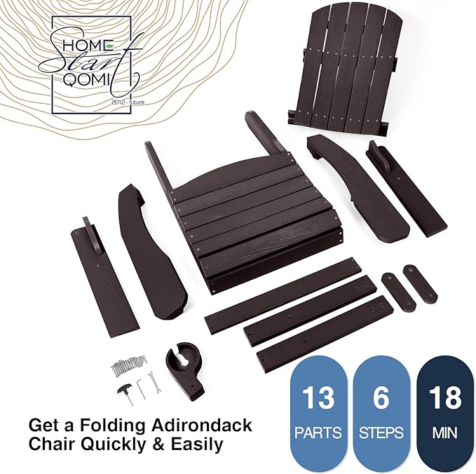 Folding Adirondack Chairs Set of 4, All Weather Resistant Plastic Chair with Cup Holder, Fold or Unfold Easily in 1 Second, Outdoor Chairs for Patio, Garden, Backyard Deck, Lawn Fire Pit(Brown)