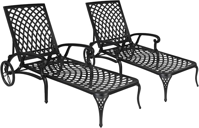 Outvita Outdoor Chaise Lounge Chairs Set of 2, Pool Cast Aluminum Recliner with 3-Position Adjustable Back