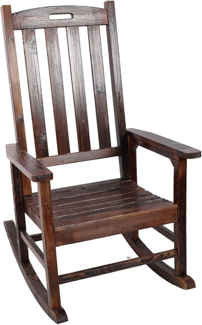 Wooden Oversized Porch Rocker Chair with Wide Seat and Tall Backrest