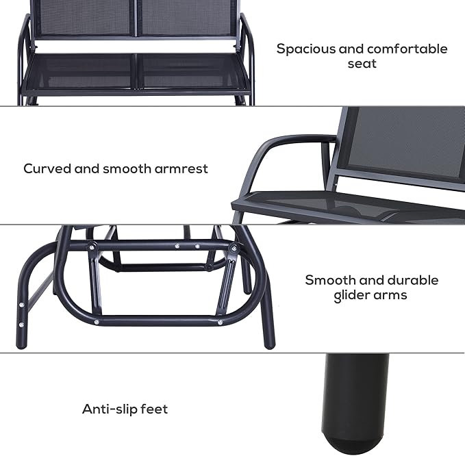 Outdoor Bench 2-Person Glider Bench for Outside Patio Weatherproof Metal Outdoor Benches for Garden, Park, Front Porch and Backyard