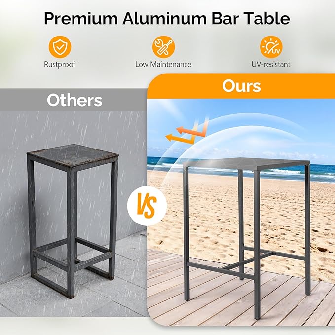 VINGLI 27 Inch Outdoor Bar Table, All-Weather Aluminum Patio Balcony Pub Table for Pool, Blacony, Yard (Gray) - Photo 5