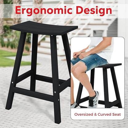 Costaelm All-Weather Bar Stools Set of 3, 24" Height Outdoor Bar Stools, Adirondack Poly Patio Bar Stool for Patio, Deck, Kitchen Counter and Garden, Black