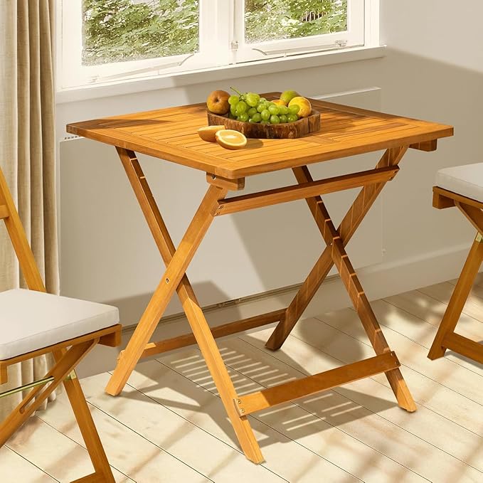 IDZO Legolas FSC Acacia Wooden Folding Table, Heavy Duty 270lbs Capacity, Elegant & Rustic Design for Garden, Backyard - Photo 7