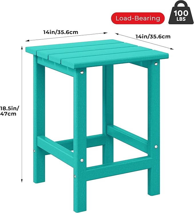 Costaelm Square Outdoor Side Tables, Adirondack Patio Tables for Outside, HDPE Patio End Table Weather Resistant, Balcony Table for Pool, Seaside, Backyard, Porch, Indoor Companion, Turquoise