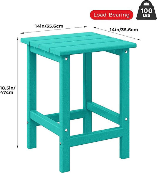 Costaelm Square Outdoor Side Tables, Adirondack Patio Tables for Outside, HDPE Patio End Table Weather Resistant, Balcony Table for Pool, Seaside, Backyard, Porch, Indoor Companion, Turquoise