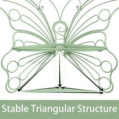 Green Cute Butterfly Benches for Outdoors, Pretty Garden Bench & 50" Metal Outside Bench, Front Porch Benches Outdoor with Sturdy Frame for Lawn Yard Balcony (Green)