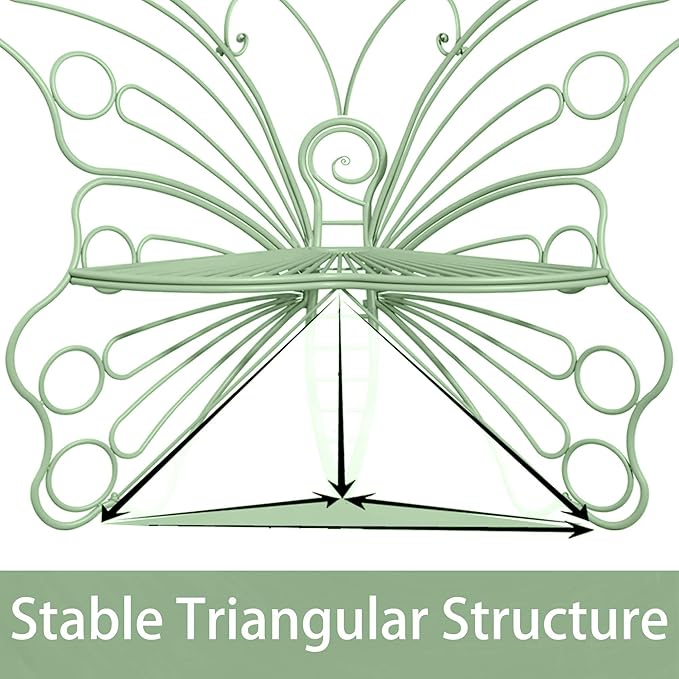 Pink Butterfly Benches Outdoors, Pretty Garden Bench & Cute Metal Outside Bench, Front Porch Benches Outdoor with Sturdy Frame for Lawn Yard Balcony (Green)