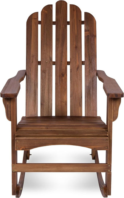 Shine Company Marina Adirondack Porch Rocker, Indoor Outdoor Wood Rocking Chair, Oak