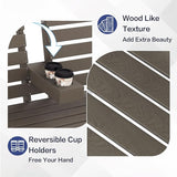 Outdoor Bench Weatherproof - HDPE 2-Person Garden Bench with Cup Holders, Bench Furniture with Backrest and Armrests - Photo 6