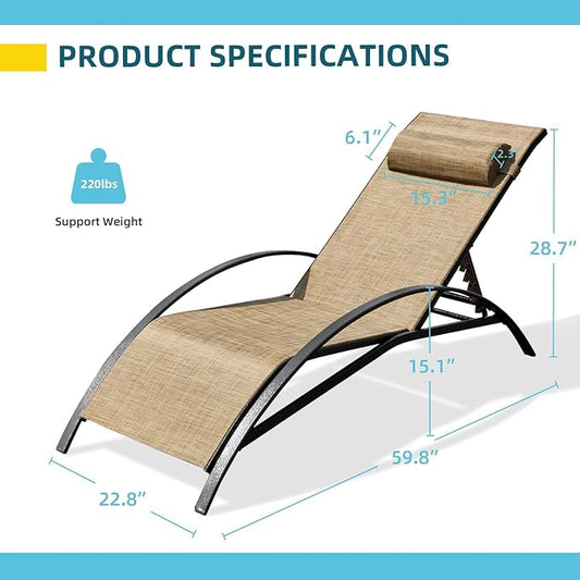 EROMMY Patio Chaise Lounge Chair Set of 2, Outdoor Lounge Chairs with 5 Position Adjustable Backrest, All-Weather Waterproof Pool Lounge Chairs for Poolside Beach Yard