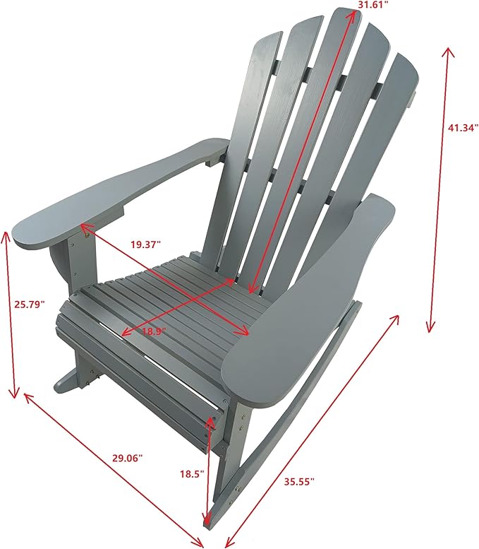 Reclining Wooden Outdoor Rocking Adirondack Chair,Walnut