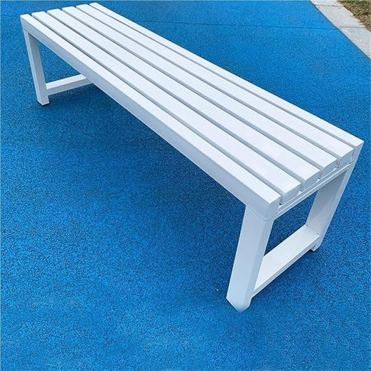 Outdoor Bench Without Backrest, Metal Garden Bench with Reserved Fixing Holes, Patio Bench Weatherproof, Bench for Garden, Porch or Park(White,120cm/47.2in)