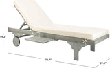 SAFAVIEH Outdoor Collection Newport Grey / Beige Cushion Built-in Side Table Adjustable Chaise Lounge Chair - Photo 5