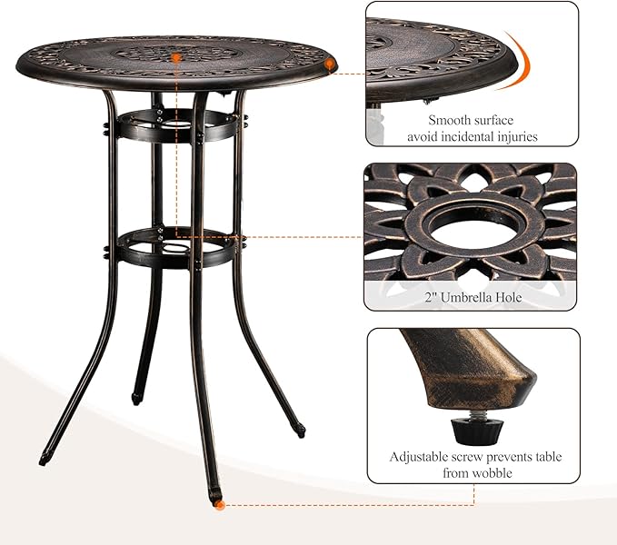 VINGLI 32" Outdoor Bar Table, Patio Bar Height Table with Umbrella Hole, Round High Top Table - Photo 6