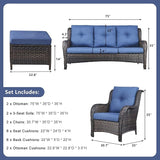 Rilyson Wicker Patio Furniture Set - 6 Piece Rattan Outdoor Sectional Conversation Sets with 2 Sofa - Photo 2