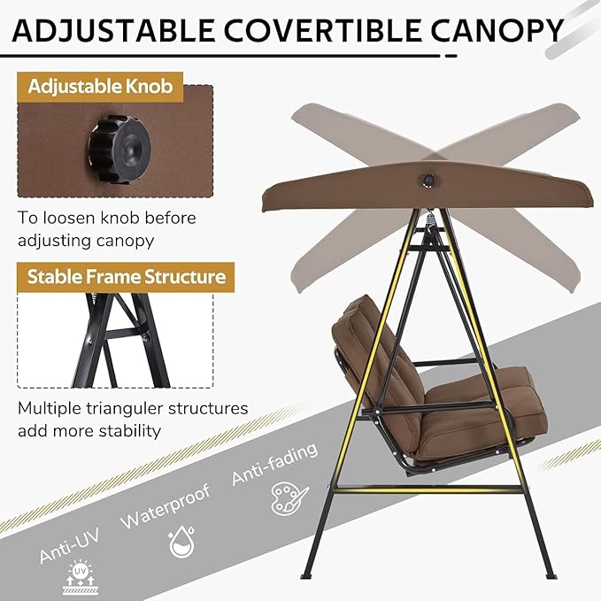 AECOJOY 2-Seat Outdoor Patio Swing Chair with Cover, Porch Swings Chairs for Adult - Photo 3
