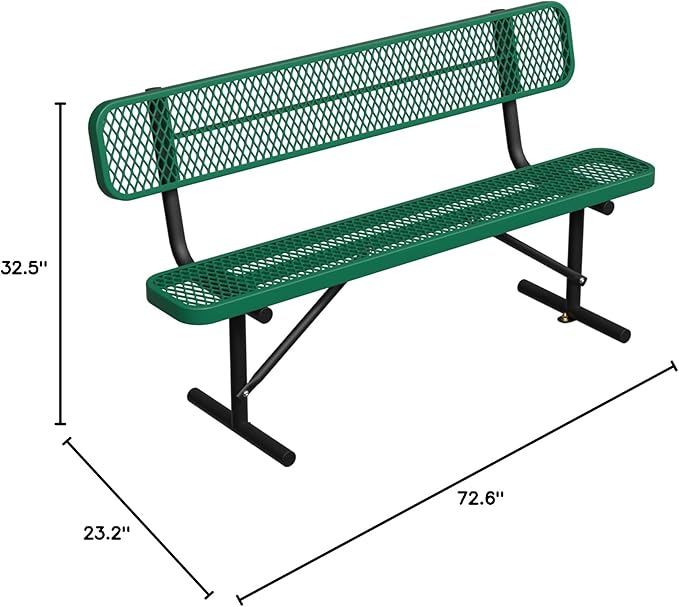 Heavy Duty Park Bench with Back Portable Frame, Outdoor Steel Bench with Backrest, Outdoor Park Bench Expanded Metal Mesh Bench for Lawn, Park, Deck, Garden, Patio, Porch, Black (Green, 6FT)