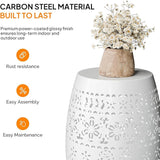 9.45 Inch Patio Coffee Table, Round Hollow Drum Side Table, Weather Resistant Steel Patio Side Table - Photo 4