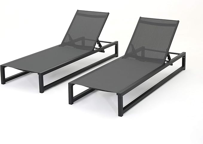 Christopher Knight Home Modesta Outdoor Aluminum Framed Chaise Lounges with Mesh Body, 2-Pcs Set - Photo 1