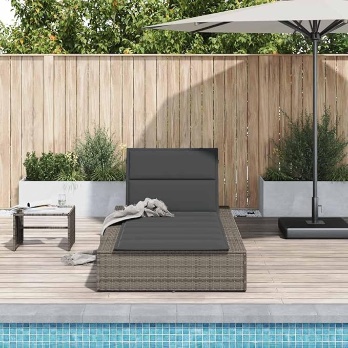 Single Grey PE Rattan Outdoor Chaise Lounge with 3-Position Adjustable Cushioned Backrest - Photo 3