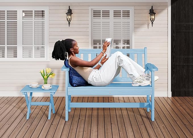 SERWALL Outdoor Bench, HDPE Outdoor Benches Weatherproof, 2-Person Garden Bench with 660 lbs Weight Capacity - Photo 2