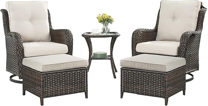 Rilyson Wicker Patio Furniture Set - 5 Piece Rattan Outdoor Sectional Conversation Sets with 2 Swivel Rocking Chairs - Photo 1