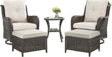 Rilyson Wicker Patio Furniture Set - 5 Piece Rattan Outdoor Sectional Conversation Sets with 2 Swivel Rocking Chairs - Photo 1