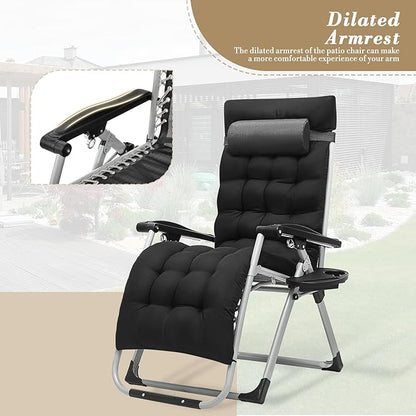 Athena Collection 3 in 1 Patio Lounge Chair Foldable Camping Chair with Headrest Chaise Lounge Nap Chair with Removable Thick Cushion Reclining Beach Sleeping Chair for Indoor and Outdoor, Grey