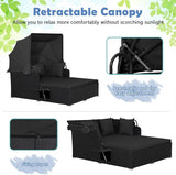 Moccha Outdoor Daybed with Retractable Canopy, Wicker Cabana with 2 Side Tables & Soft Cushions - Photo 3