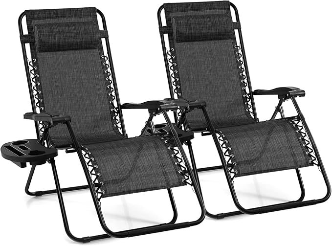 Giantex 2 PCS Zero Gravity Chair, Outdoor Chaise Lounge with Cup Holder - Photo 1
