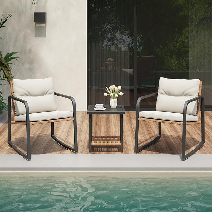 Verano Garden 3 Pieces Rocking Bistro Set, Small Wicker Patio Furniture Set - Photo 1