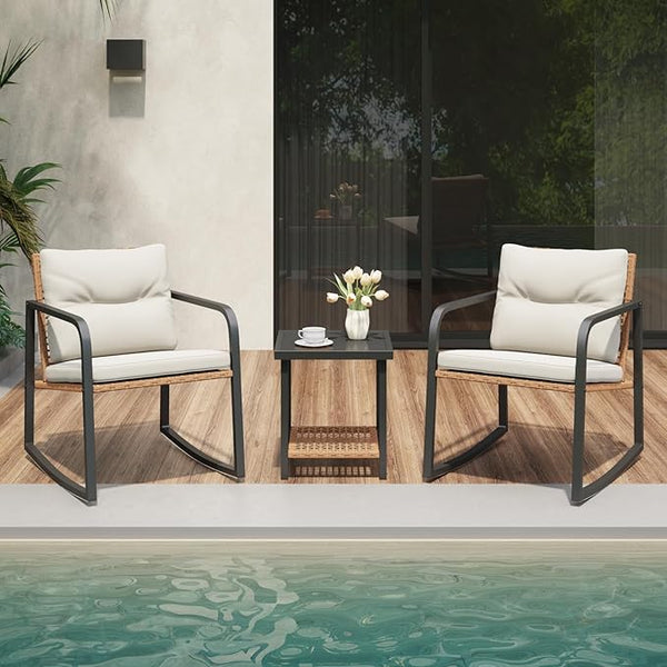 Verano Garden 3 Pieces Rocking Bistro Set, Small Wicker Patio Furniture Set - Photo 1