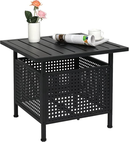 VINGLI Outdoor Side Table with Umbrella Hole 1.57" Umbrella Stand Table, Metal Patio Side Table Coffee Table End Table for Garden, Pool, Deck