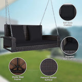 Tangkula 2-Person Wicker Porch Swing, Patiojoy Outdoor Rattan Hanging Swing Bench W/ 2 Back Cushions & 1 Seat Cushion - Photo 8